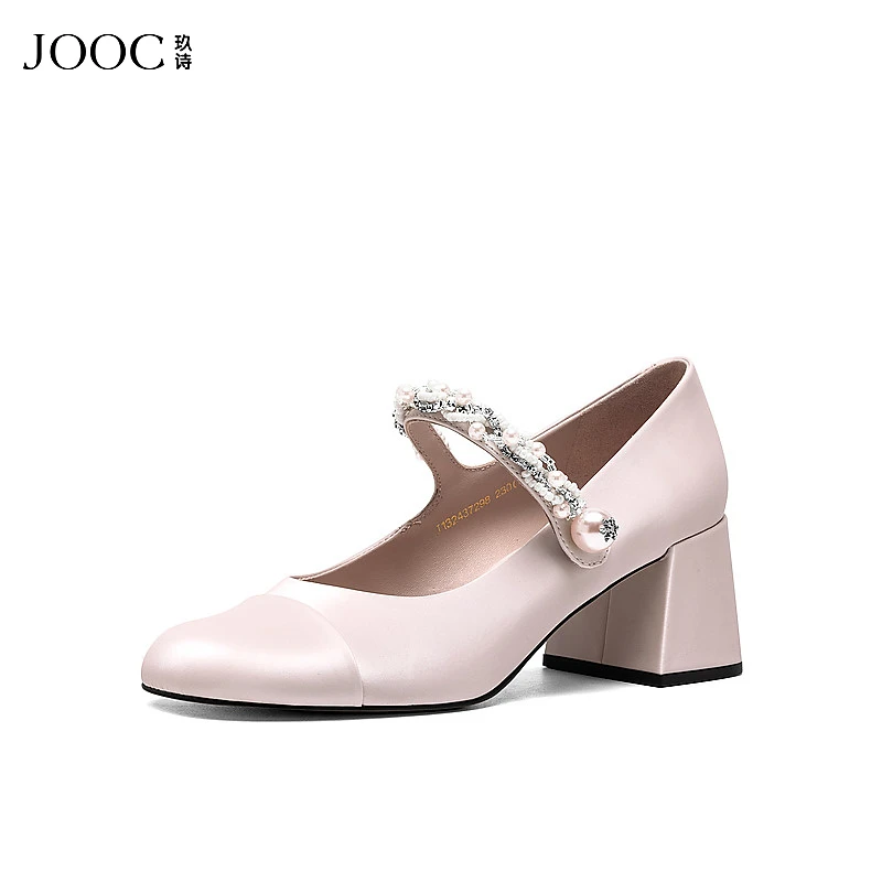 JOOC玖诗粗跟玛丽珍鞋女2025新款式小香风珍珠一字带气质单鞋7298