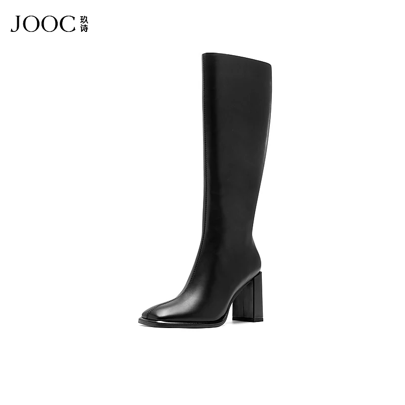 JOOC玖诗粗跟长靴女新款潮酷显瘦时装靴方头不过膝高筒靴6296T
