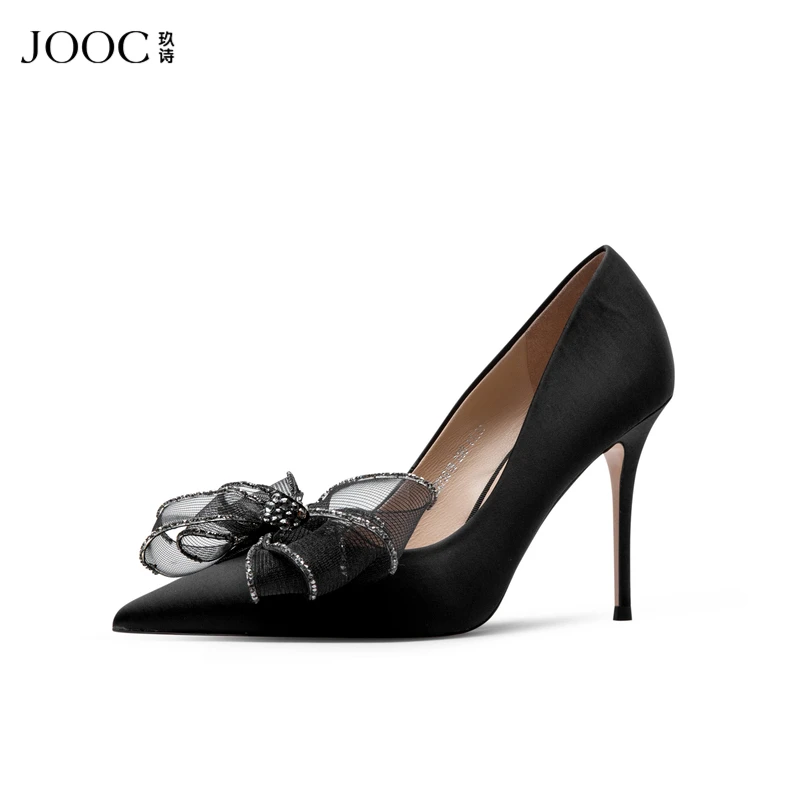 JOOC/玖诗水钻蝴蝶结高跟鞋女细跟单鞋宴会小码尖头女鞋5918