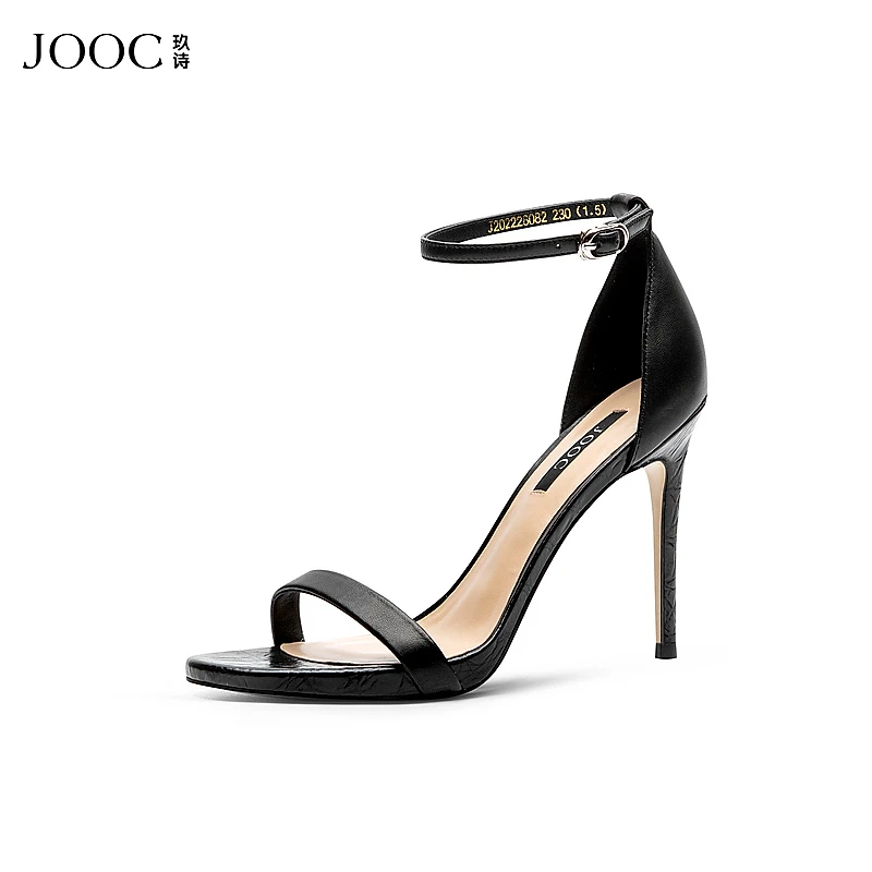 JOOC玖诗夏季新款时尚一字扣带凉鞋女细跟气质高跟鞋名媛6082