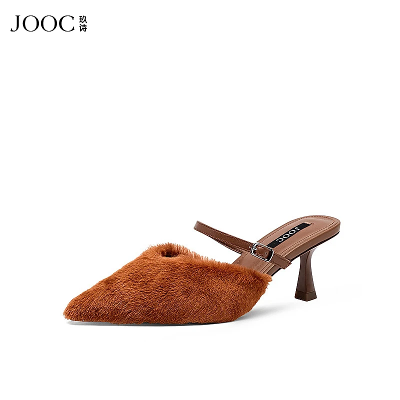 JOOC玖诗穆勒鞋女2024春季新款法式性感后空细跟拖鞋包头拖7256