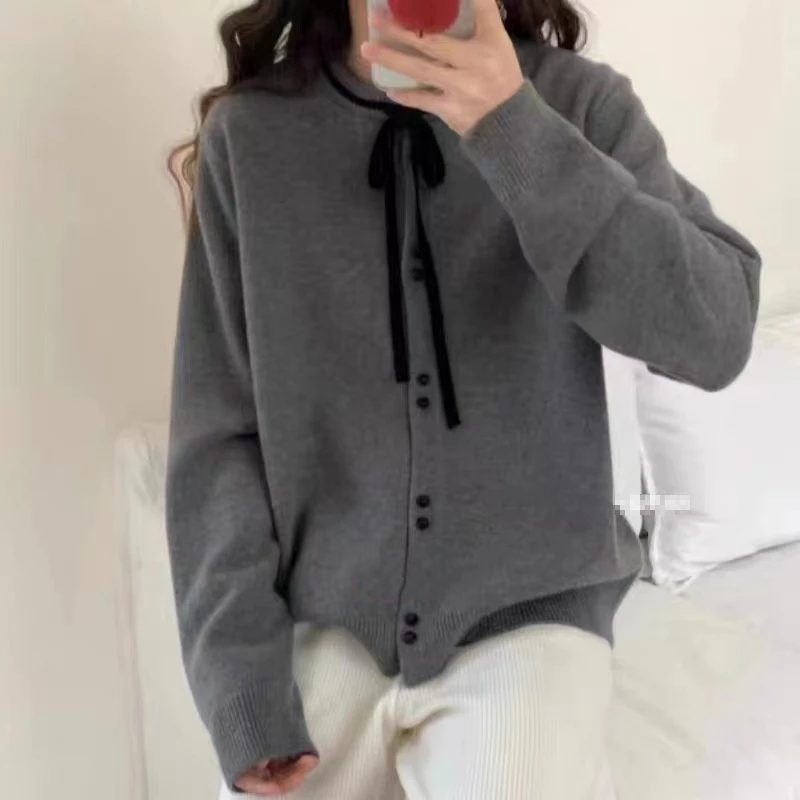 秋冬时尚洋气小香风圆领宽松百搭长袖女士针织开衫-9861