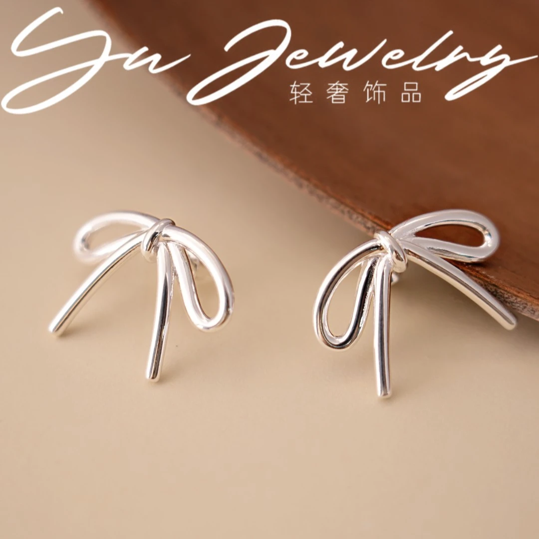925银耳饰 【洛丽塔】】925银蝴蝶结耳钉甜美气质百搭设计感YQ1010-2