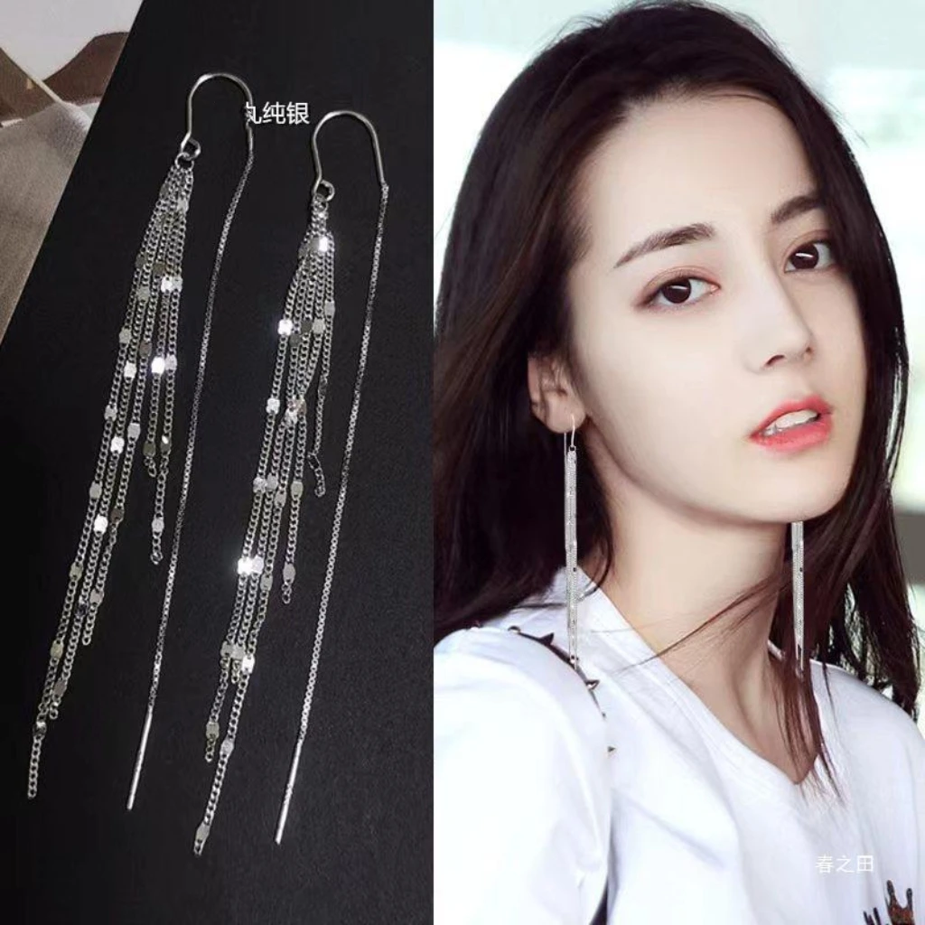 925银耳饰 超闪亮片简约气质流百搭苏耳线雅丹轻奢超仙气质流苏
