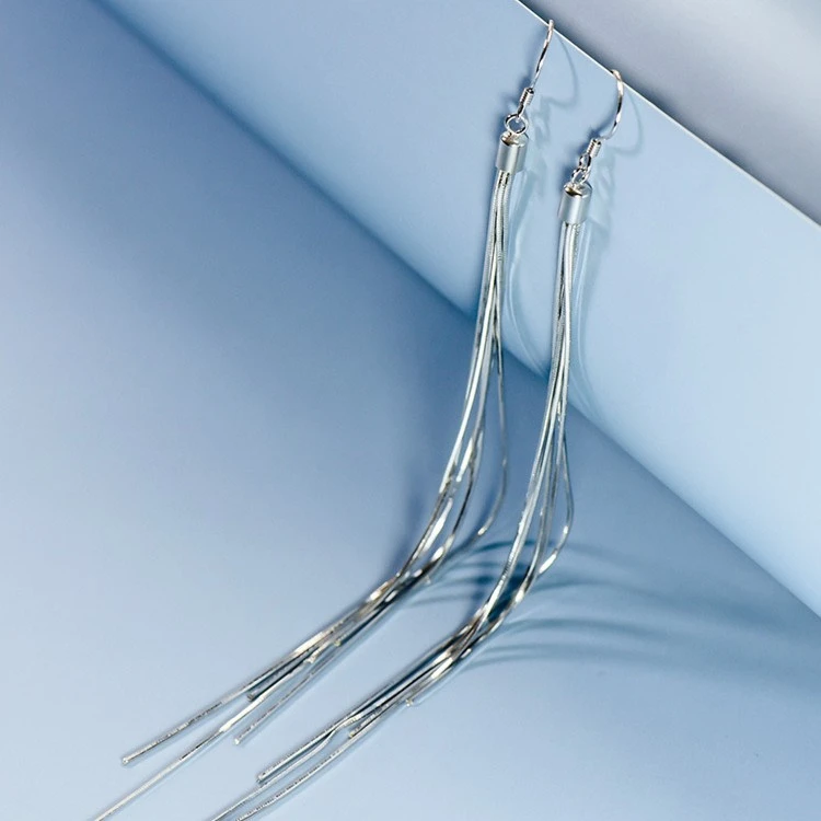 925银耳饰 《冰美人》长款重工气质百搭蛇骨流苏耳钩耳坠小众耳环