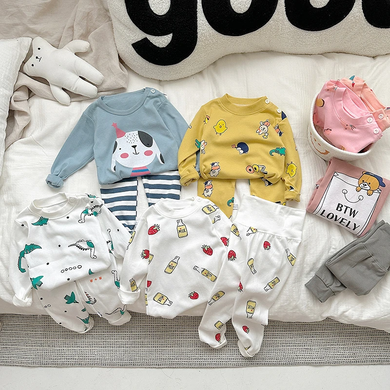 【A类纯棉高腰】儿童高腰套装纯棉新款秋季内衣套装家居服护肚裤童