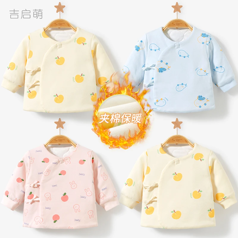 新生婴儿上衣春秋冬初生幼儿薄夹棉和尚保暖单件外套满月宝宝衣服