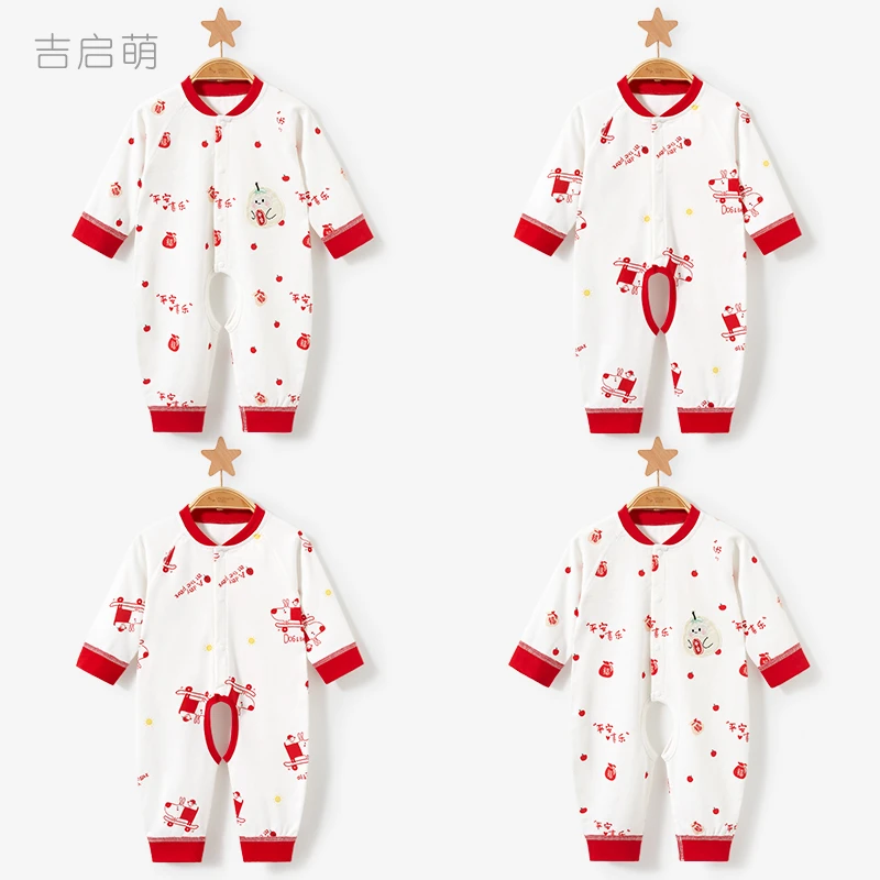 婴儿连体衣春秋冬新生纯棉开档哈衣男女幼儿打底薄款衣服宝宝冬装