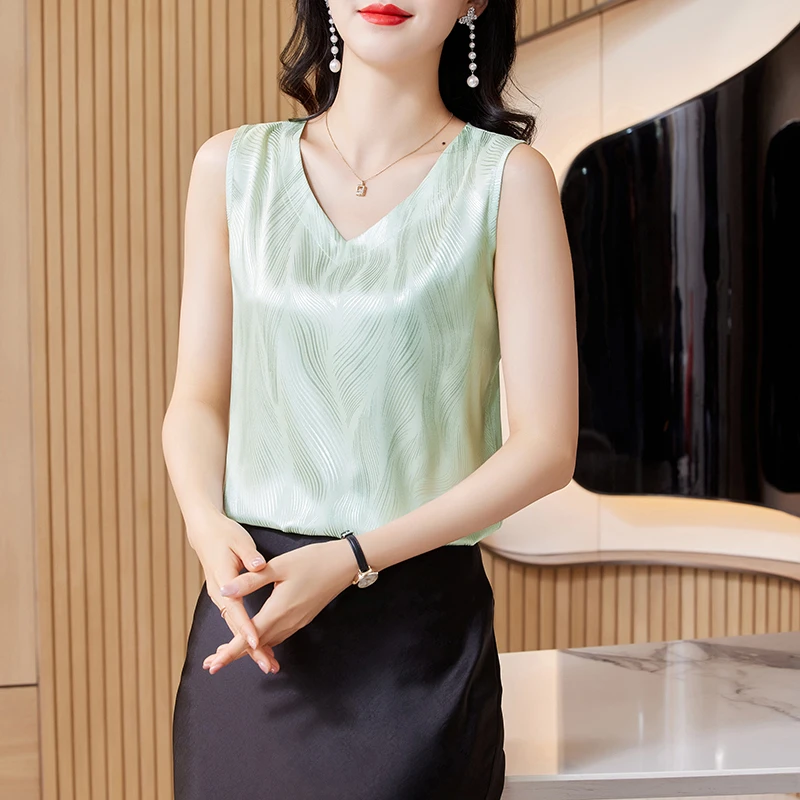 冰丝醋酸吊带背心女夏季2025新款西装内搭外穿上衣V领无袖打底衫