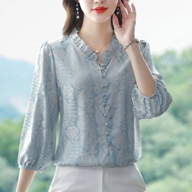 洋气正品长袖雪纺衫女士2025春秋新款小个子遮肚子衬衣上档次上衣