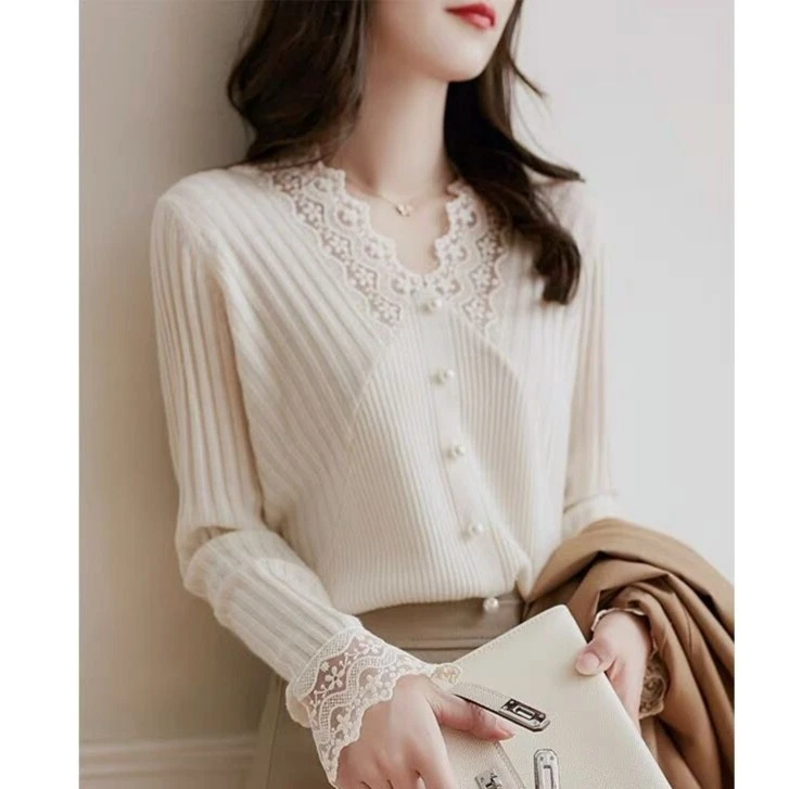 长袖针织衫打底衫女春秋冬2025新款欧货爆款v领洋气内搭毛衣上衣