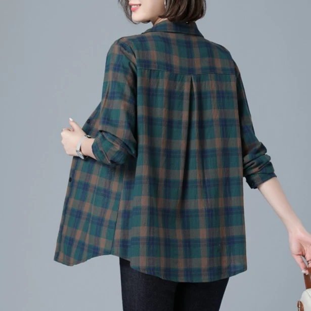 高档长袖格子衬衫女士洋气春秋冬2025新款大码轻奢风衬衣妈妈外套