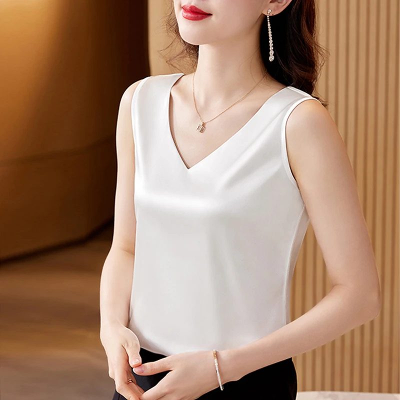 醋酸缎面背心吊带女士2025新款夏季西装西服大码内搭无袖上衣小衫