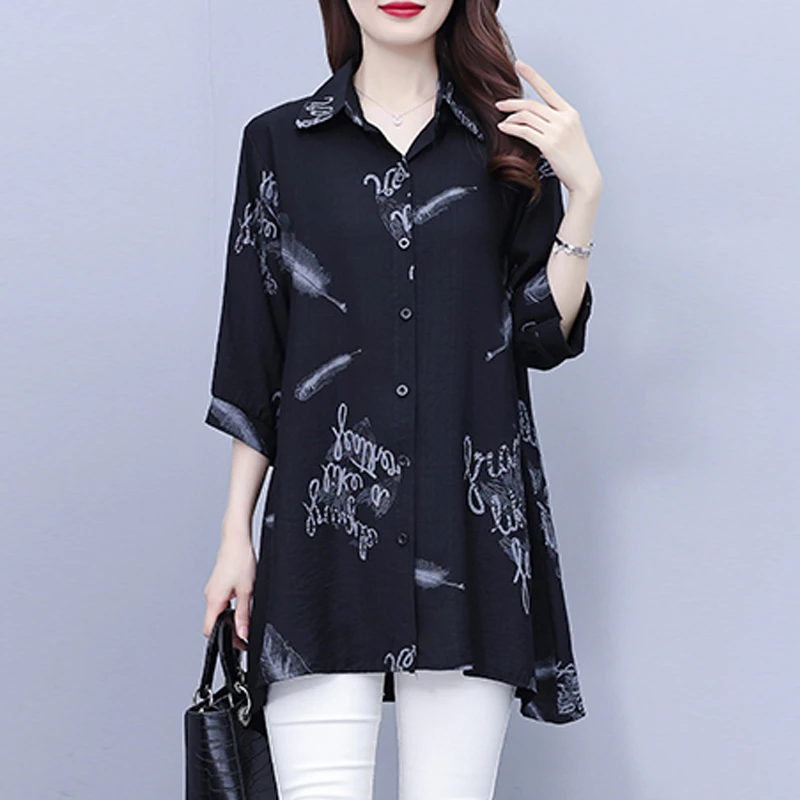 遮屁股大版衬衫上衣女士遮肚子雪纺衫时髦中长款小衫2025夏季新款