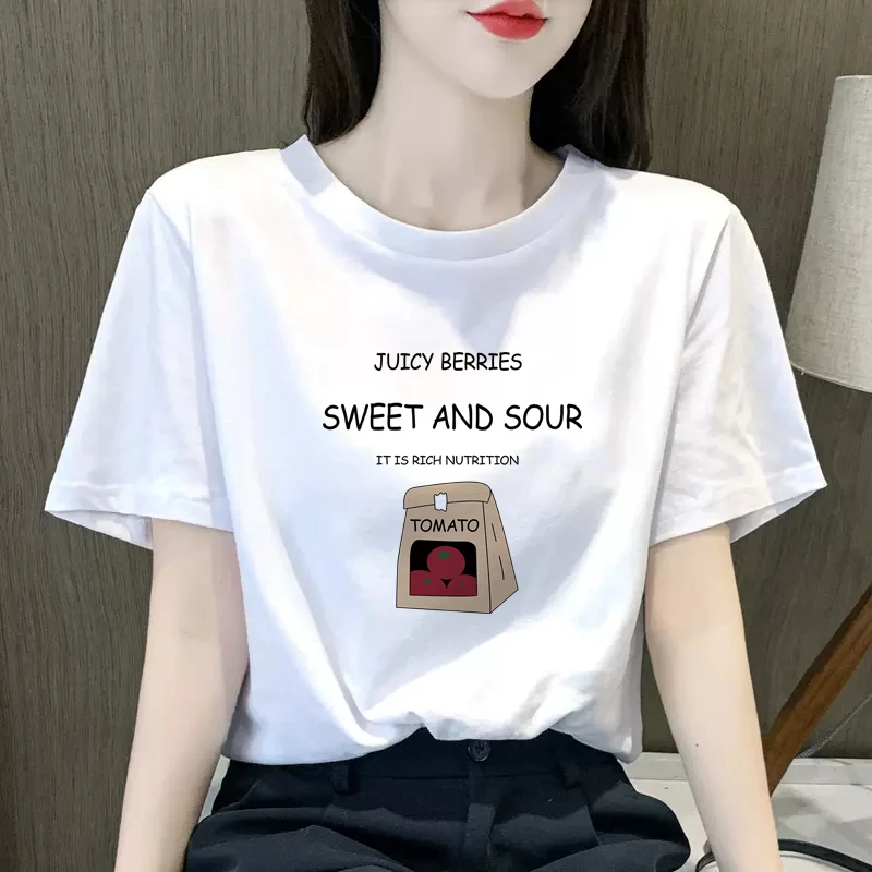 纯棉正肩短袖T恤女夏休闲百搭宽松上衣体恤显瘦基础款打底衫2023