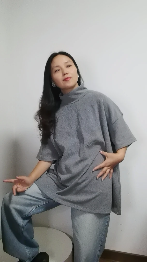 MeiNuoFan  欧韩高领短袖休闲大T