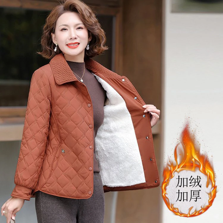 新款冬季中老年加绒棉衣短款加厚妈妈棉袄洋气轻薄棉服外套保暖