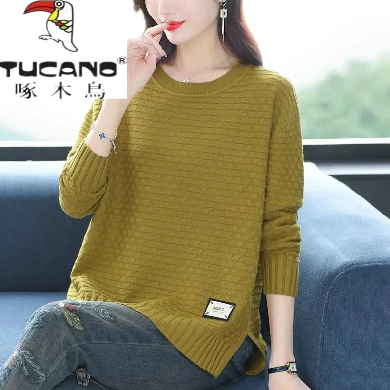 啄木鸟集团羊毛春秋大尺码胖mm大尺码女装毛衣宽松显瘦针织毛衫