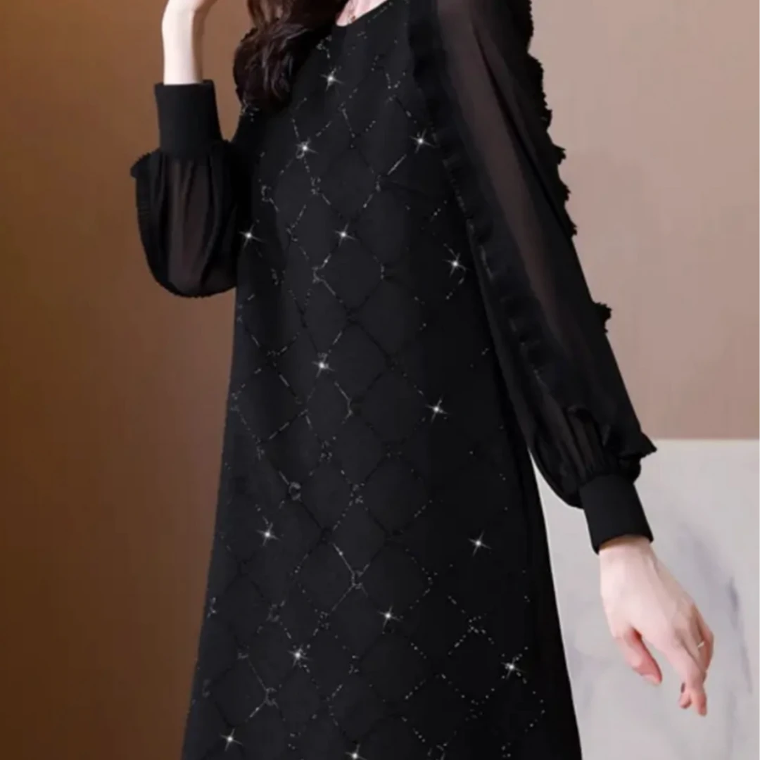 新款春秋网纱显瘦连衣裙