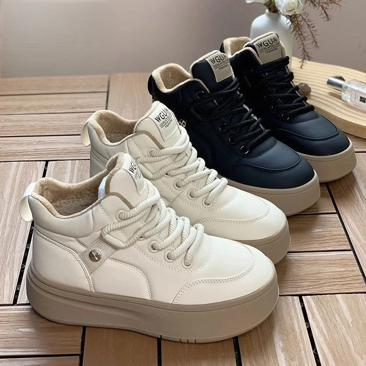 厚底高帮女鞋2023新款时尚季百搭加绒保暖鞋休闲运动真软皮雪地靴