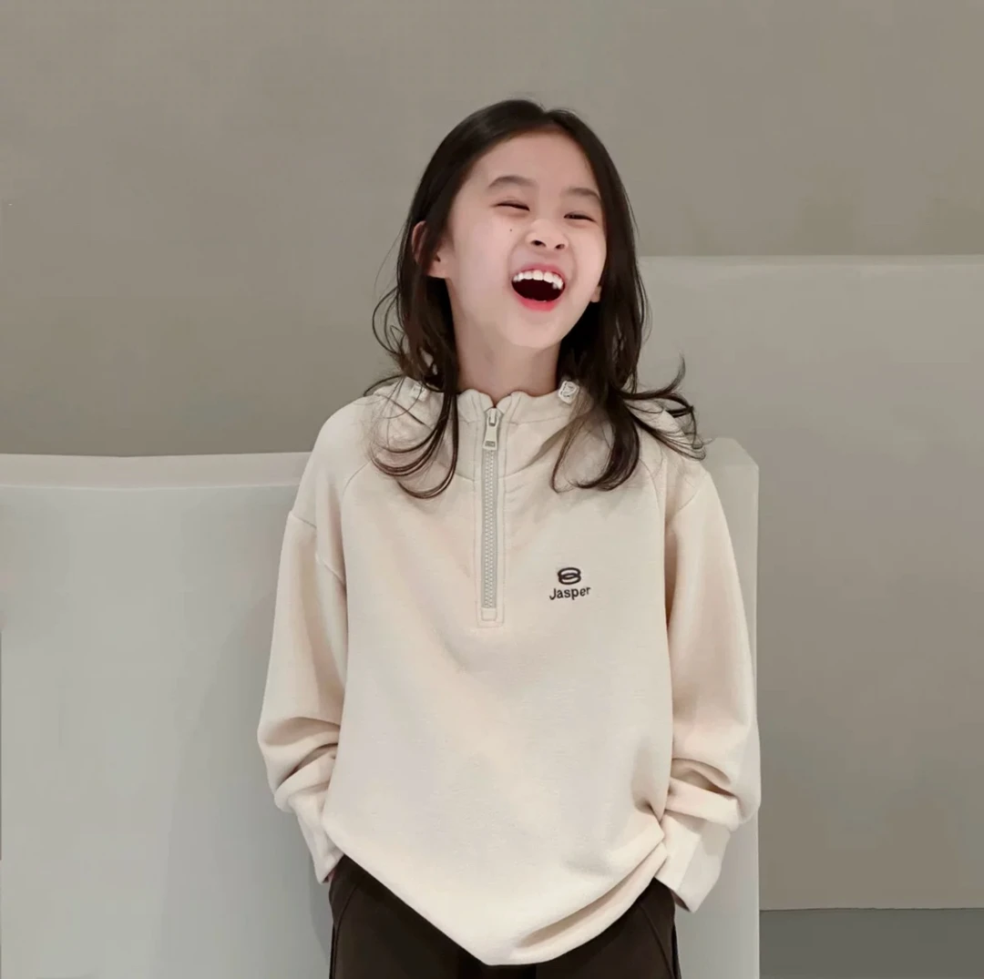 2025冬季德绒重工刺绣图案男女童连帽卫衣中大童针织休闲上衣1713