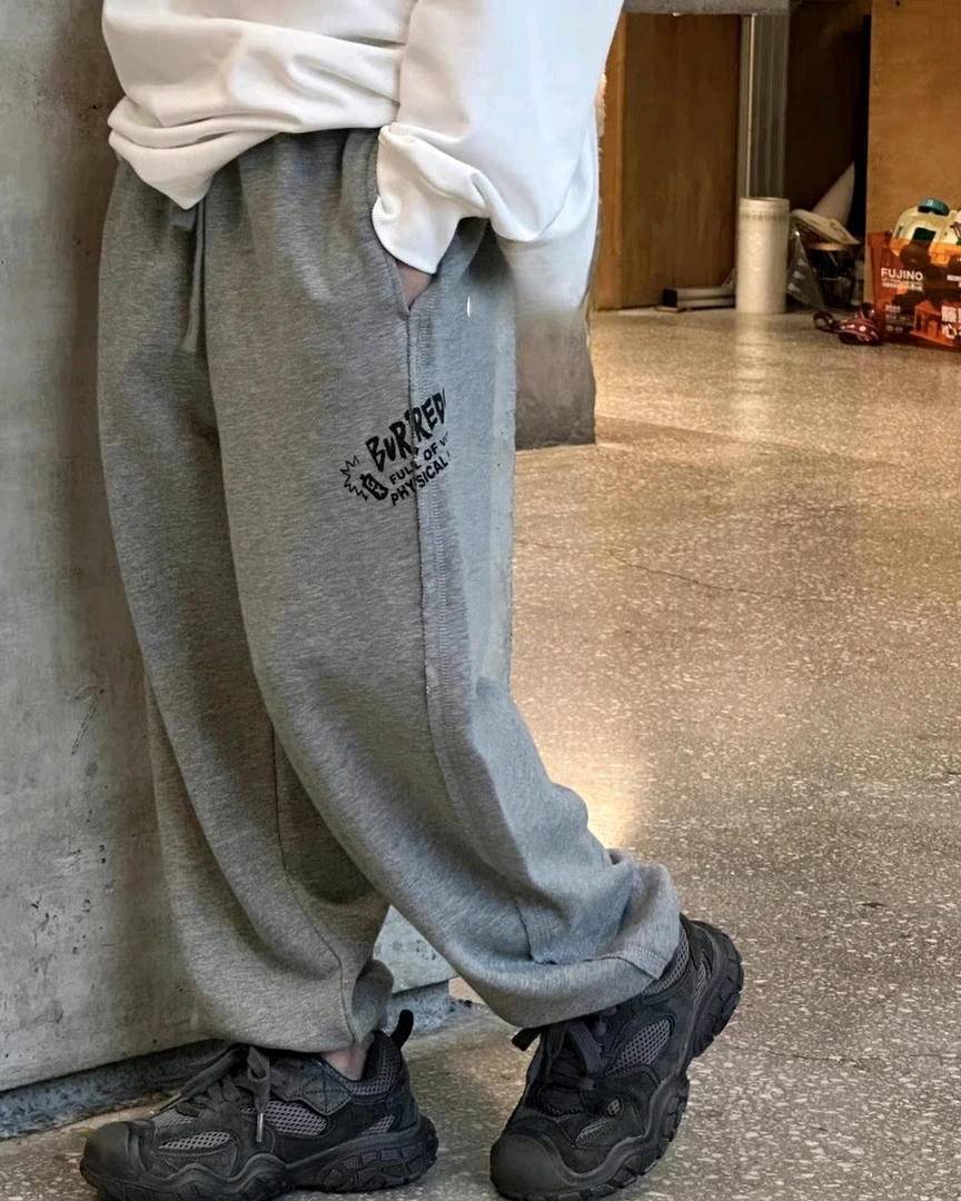 冬季韩版9038中童灰色百搭束脚口休闲裤  加绒儿童男女同款针织裤