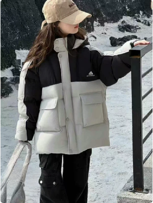 冬季新韩版中大童拼色简版女童90白鸭绒2016面包服短款保暖羽绒服