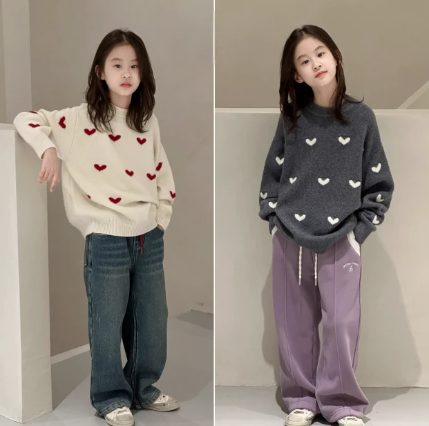 2024冬季儿童潮羊绒混纺宽松中性  中大童套头韩版毛衣针织衫6169
