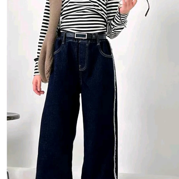 24冬季加绒原色水洗弹力女童直筒牛仔裤  宽松百搭大童牛仔裤3660