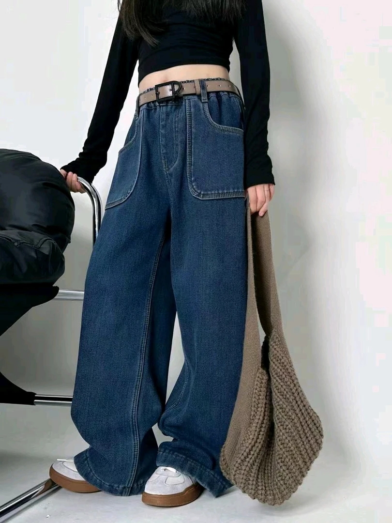 冬季加绒四面弹女童直筒牛仔裤中大童可亲子莱卡完美弹百搭3621