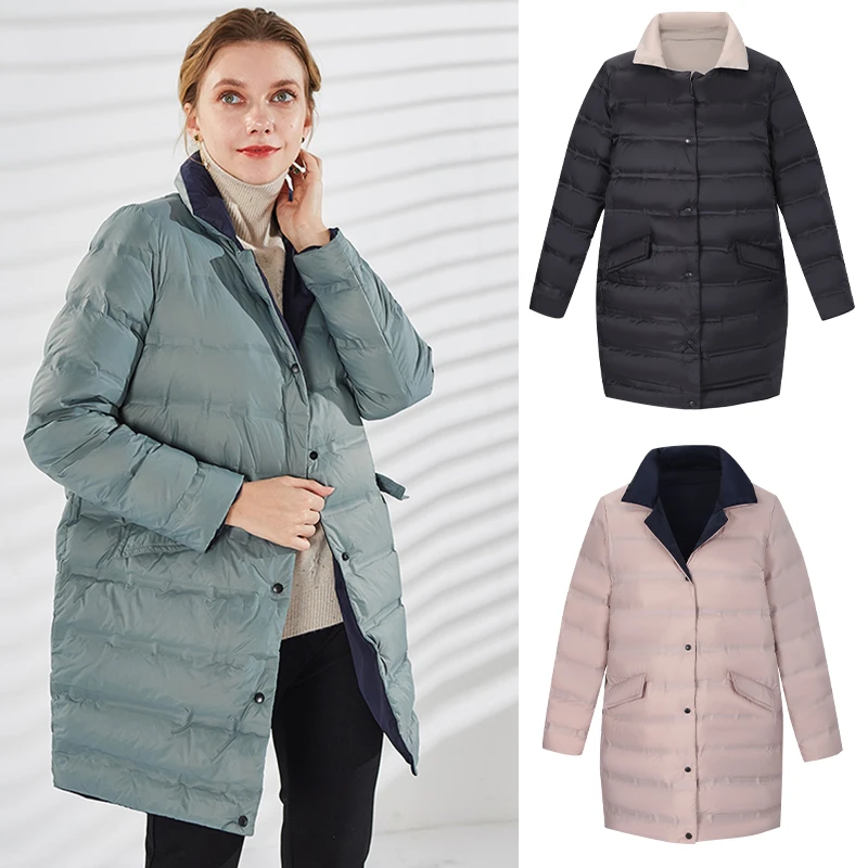 ECACA羽绒服双面双色外套保暖轻薄女士外套保暖白鸭绒ey0Sw601-YR