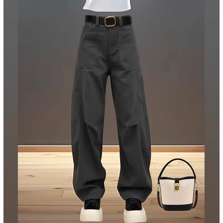 弯刀牛仔裤女秋冬新款遮肉大码梨形身材胖mm显瘦高腰阔腿工装裤子