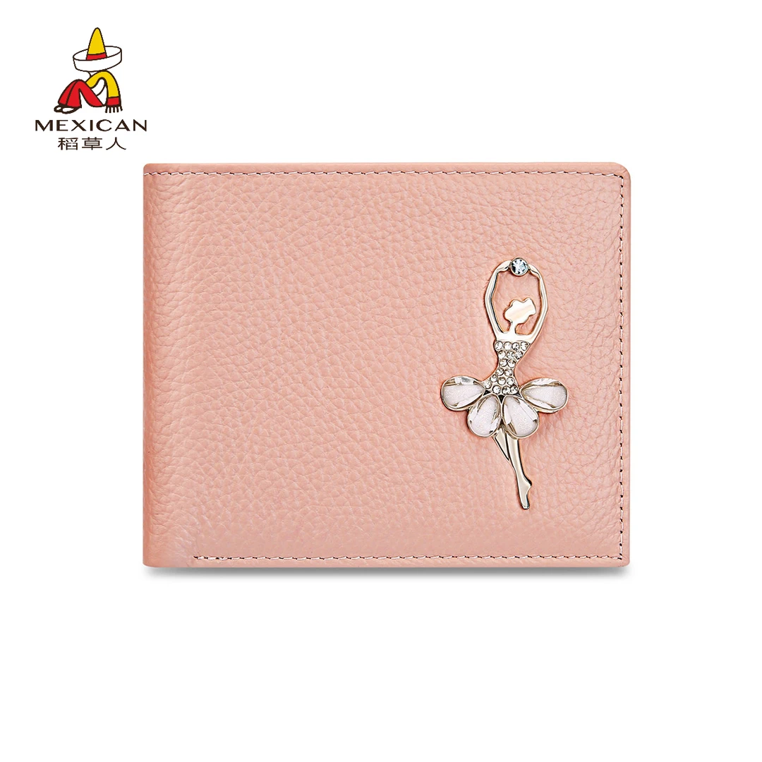 稻草人钱包女士短款新款真皮小巧零钱包简约学生超薄折叠皮夹礼物