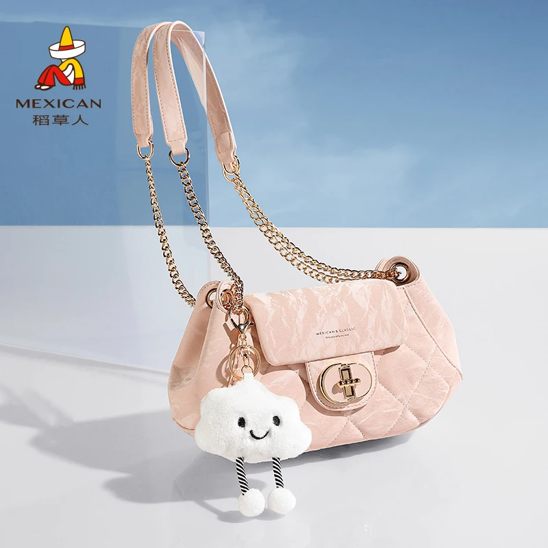 稻草人单肩包2025新款女包高级感链条斜挎单肩包菱格百搭女生礼物