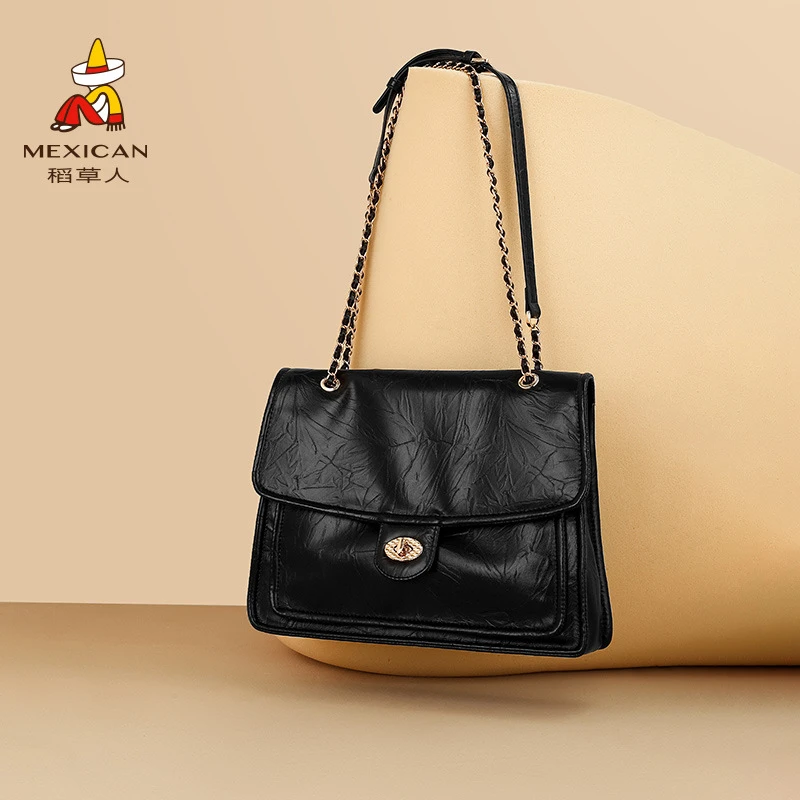 稻草人包包女士2025新款单肩包女时尚百搭机车包通勤大容量斜挎包