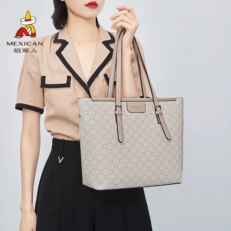 稻草人包包女2025单肩包复古印花女手提包大容量托特包休闲女士包