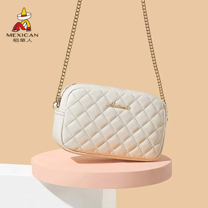 稻草人包包女包2025新款潮时尚流行百搭菱格斜挎包女士链条单肩包