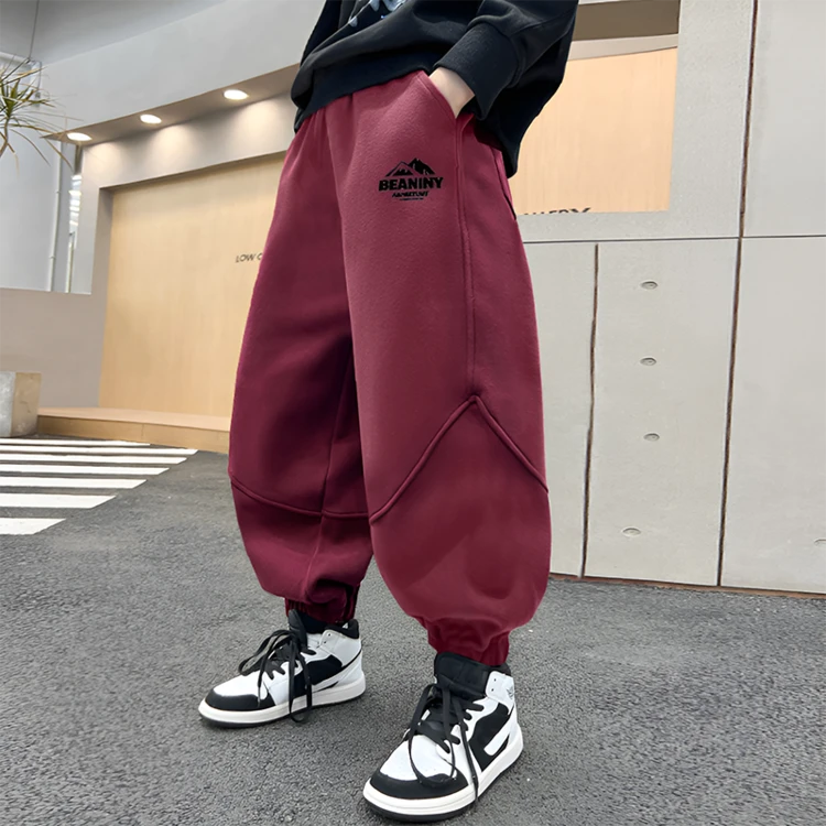 男童红色拼接休闲裤秋季2025新款儿童中大童秋装束脚运动裤潮