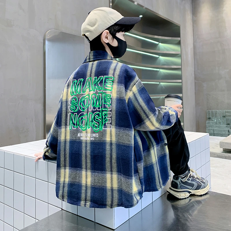 儿童装男童秋装衬衫2024新款春秋款中大童衬衣秋季男孩帅气格子潮