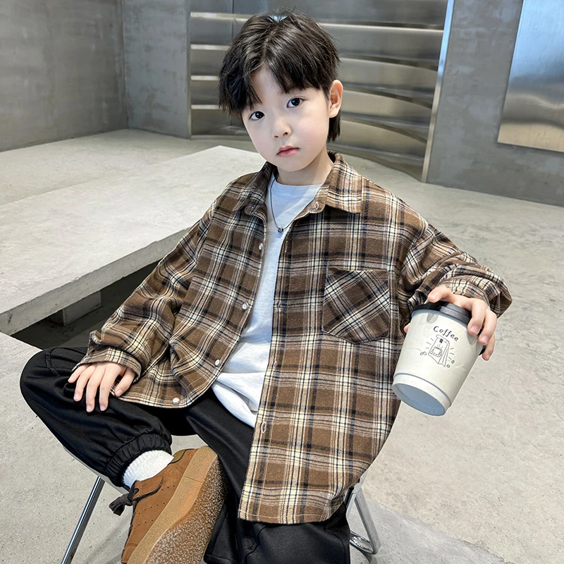 男童秋装外套长袖格子衬衫休闲新款中大童秋季上衣儿童春秋款衬衣
