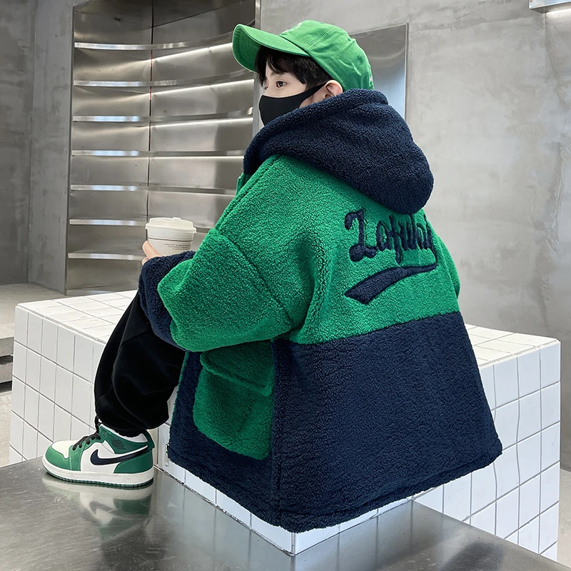 儿童装男童冬季加绒加厚外套2023新款中大童秋冬款羊羔绒毛毛衣潮