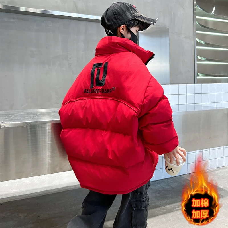男童棉服红色年服冬季外套2025新款加厚中大童面包胖孩棉衣潮