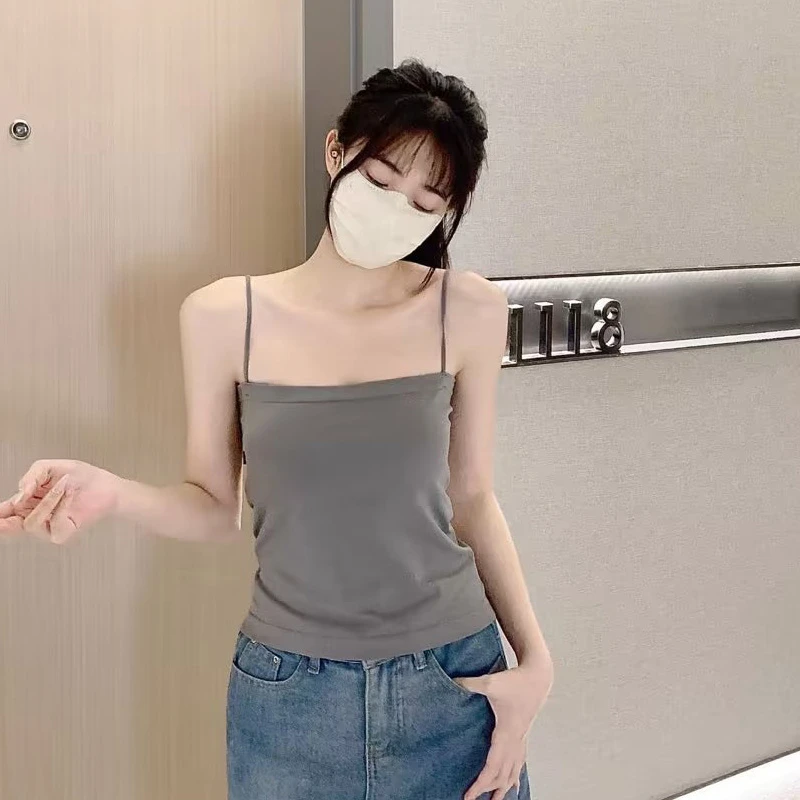 夏季大码200斤带胸垫一体吊带背心女薄款百搭纯色胖mm美背打底