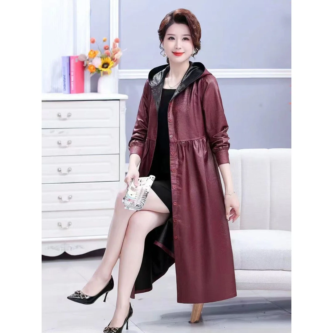 连帽风衣】油皮老料双面双穿时尚外套带腰身设计师款带