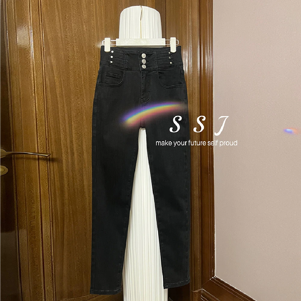 小机灵368【A+丹宁系列】2024春季高腰修身小脚牛仔裤女九分裤A3