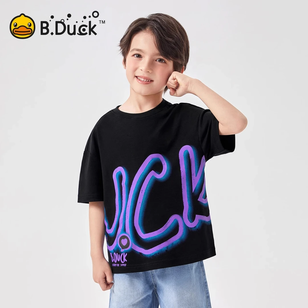 B.Duck小黄鸭童装儿童纯棉短袖T恤夏季男童印花半袖上衣BF2501905