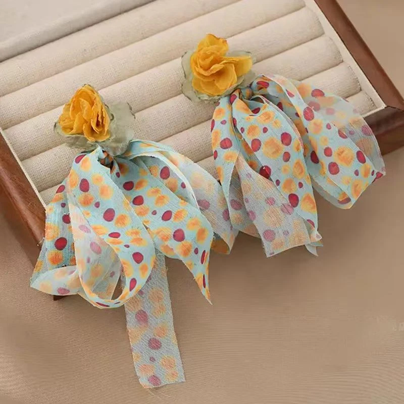 非金属布艺耳饰 布艺蝴蝶结花朵耳环个性小清新度假风耳坠女超仙