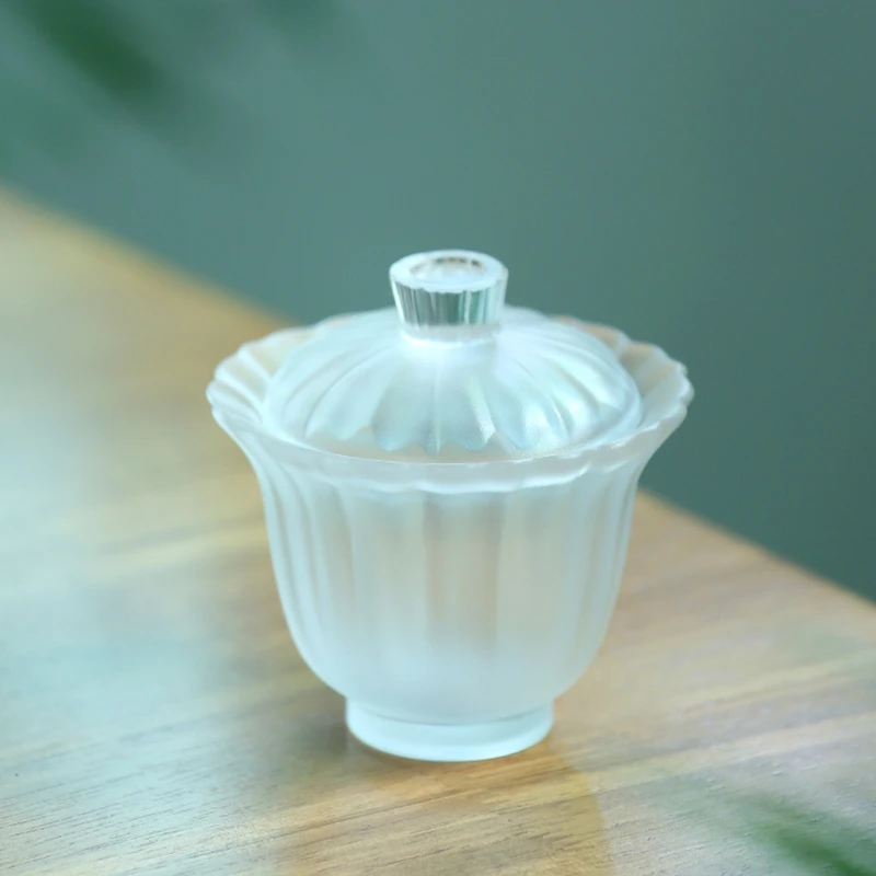 叶屿 心缘堂琉璃盖碗创意磨砂花口主泡器二才泡茶碗陶瓷家用