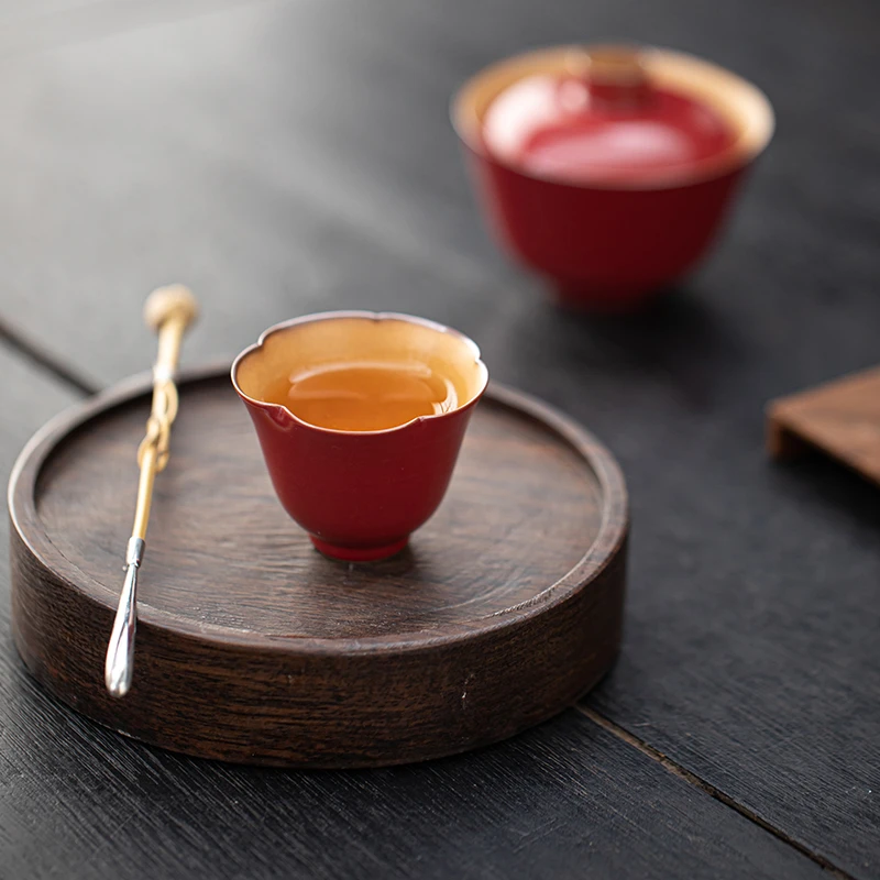 岚酌宫墙红花口杯矮款主人杯茶杯客人杯功夫茶具中式陶瓷杯子
