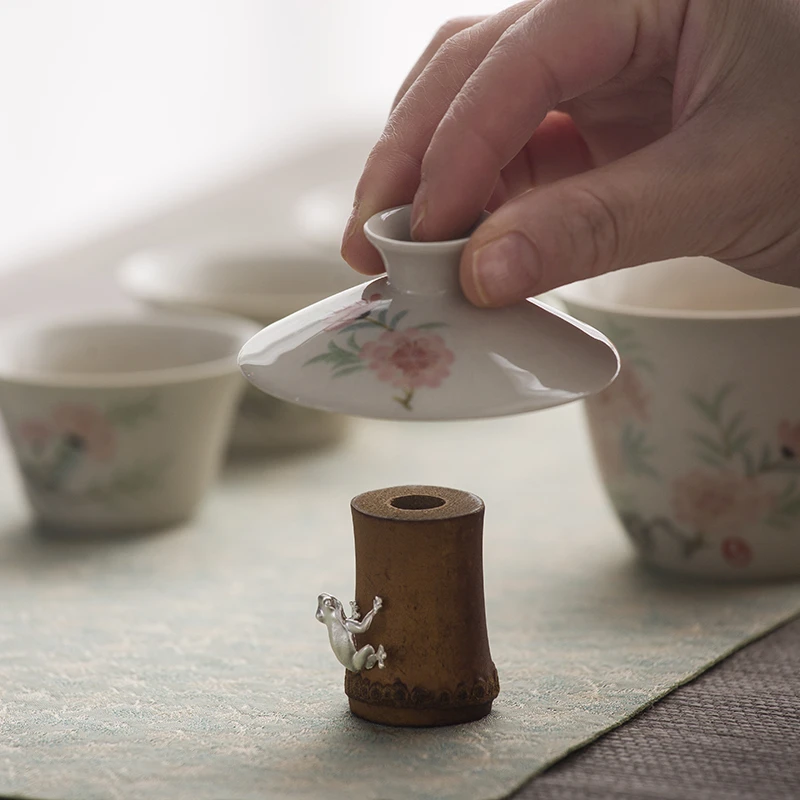 竹制手工盖置茶托泡茶壶茶盖中式摆件茶具盖子置放架老竹根盖托